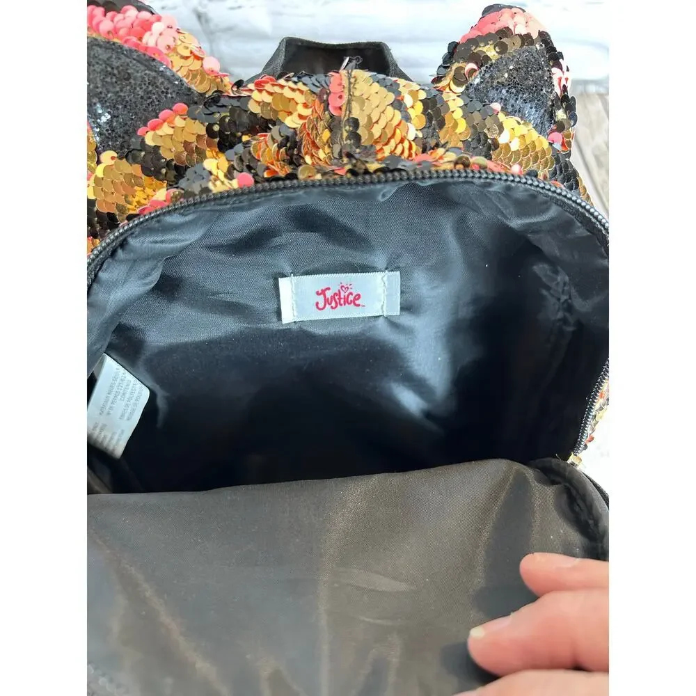 JUSTICE Girl’s Tiger Stripe Flip Sequin Mini Backpack with the Initial “A”
